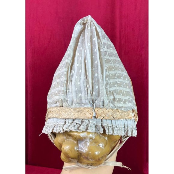 19th C Box Pleat Brim Swiss Dot Bonnet Victorian Folk ? main image 4